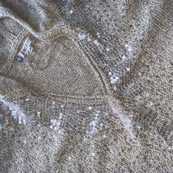 Jlo sequin shirt sleeve hooded sweater y2k coastal casual fall knit top boho - Picture 3 of 4